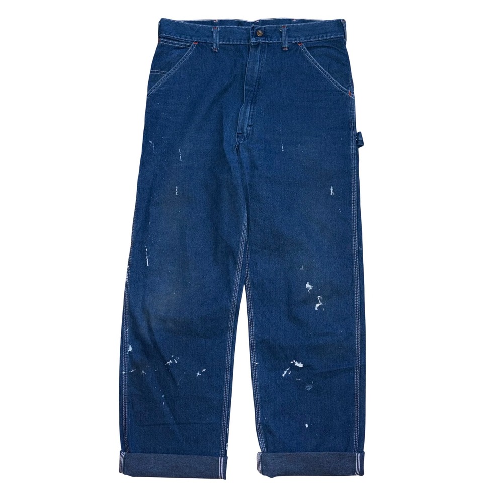 Vintage Sears Carpenter Jeans Mens 30x30 Dark Wash Paint Splatter Workwear Denim